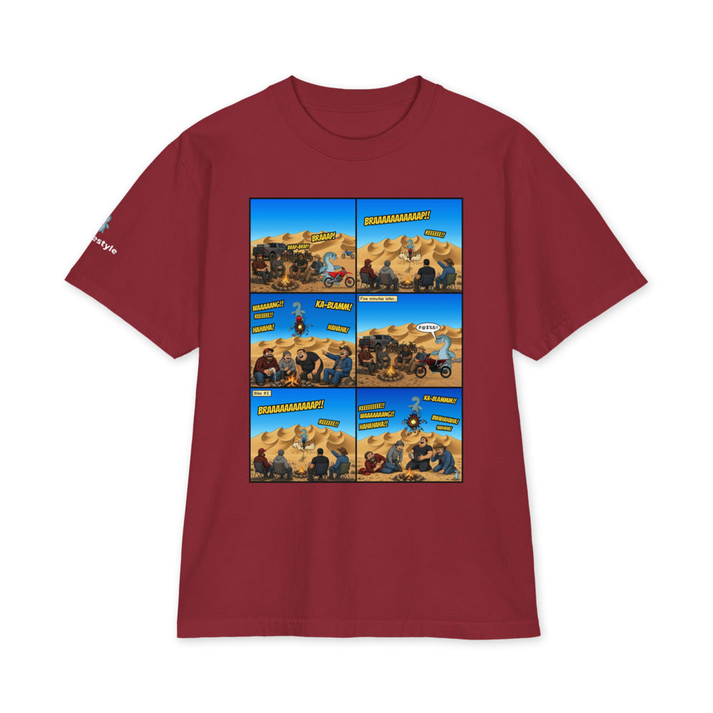 Double Engine Blow heavyweight tee in burgundy, front