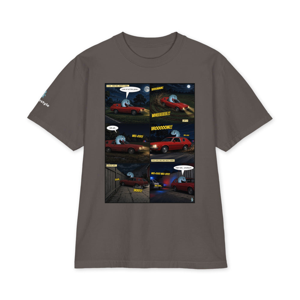 Pinto Cookie Chase heavyweight tee in dark grey, front