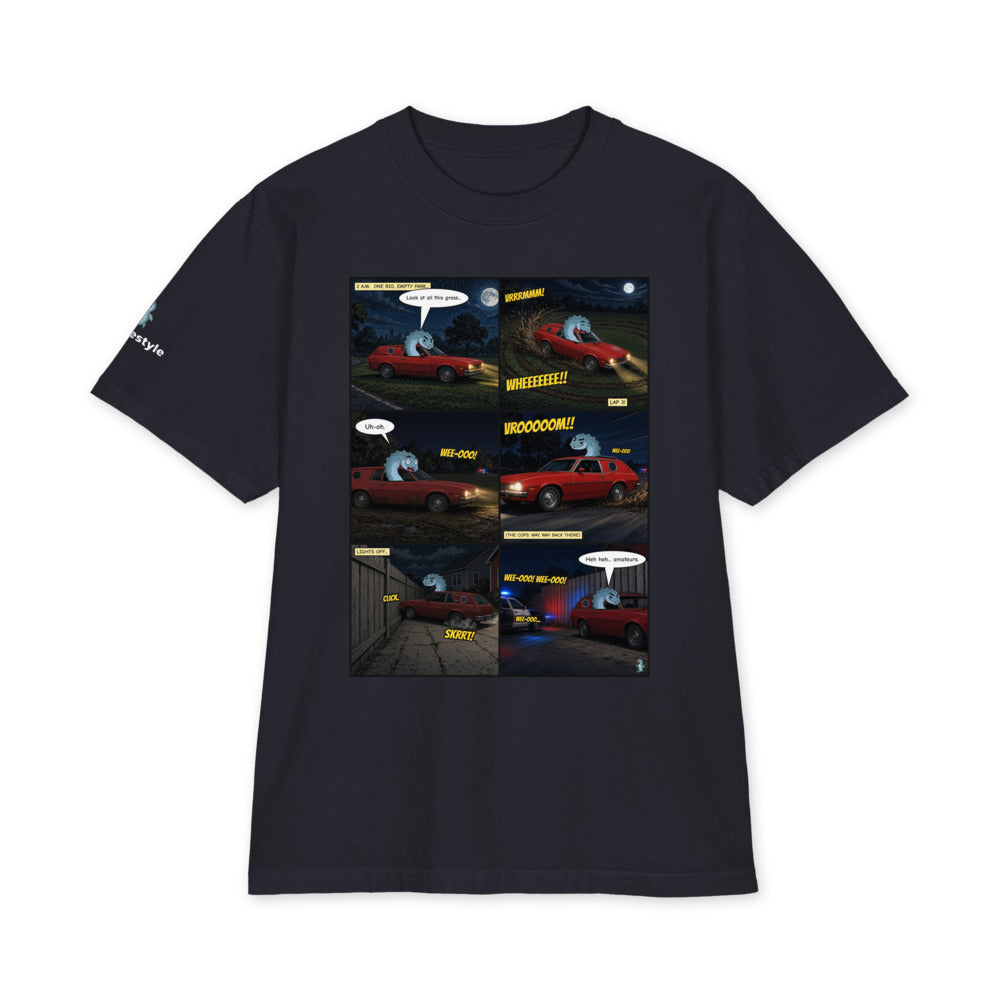 Pinto Cookie Chase heavyweight tee in navy, front