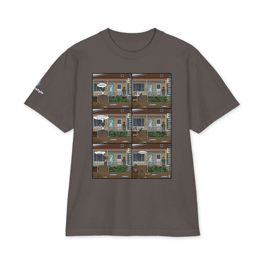 Porch Push heavyweight tee in dark grey, front