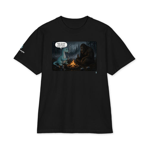 Campfire Stories heavyweight tee in black, front