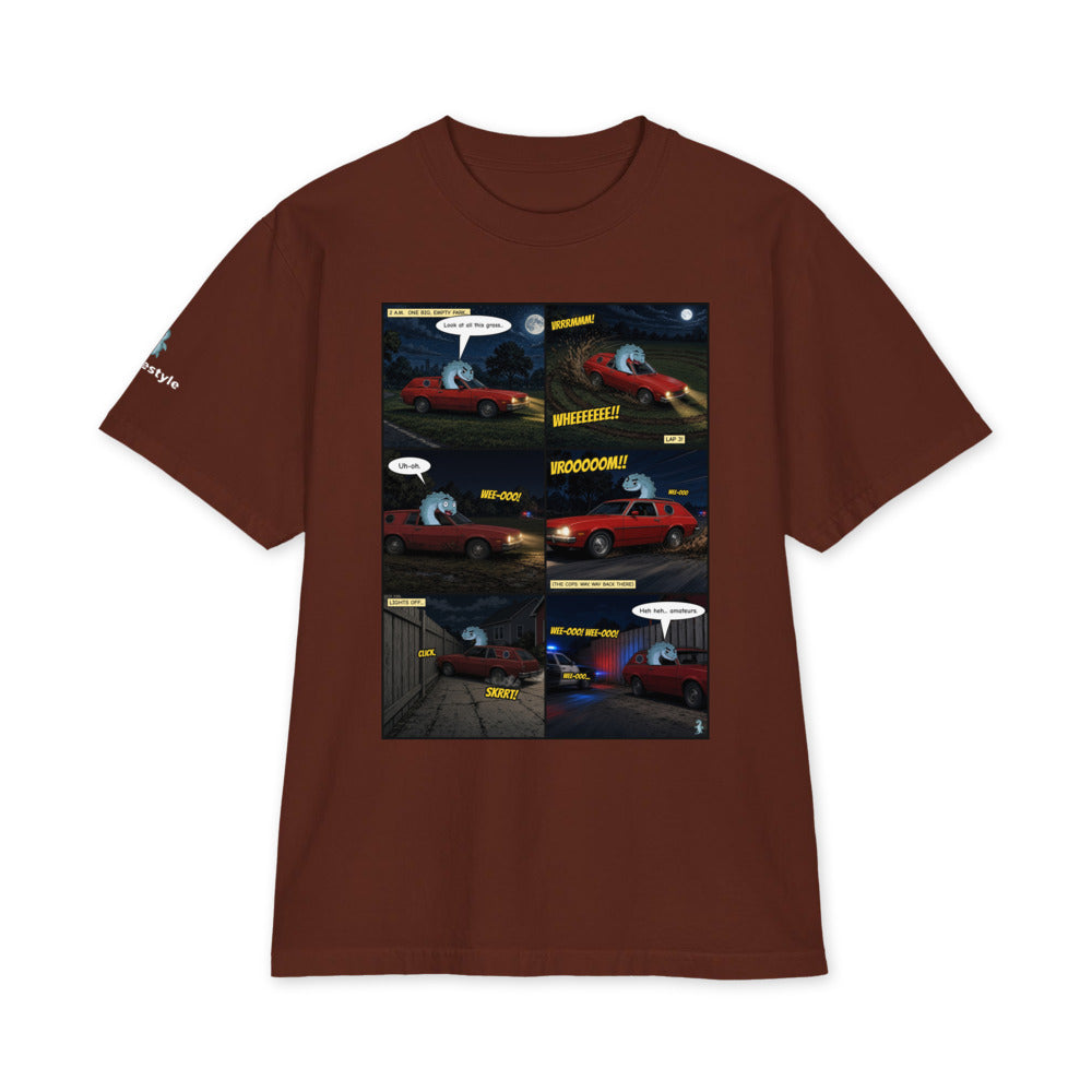 Pinto Cookie Chase heavyweight tee in brown, front
