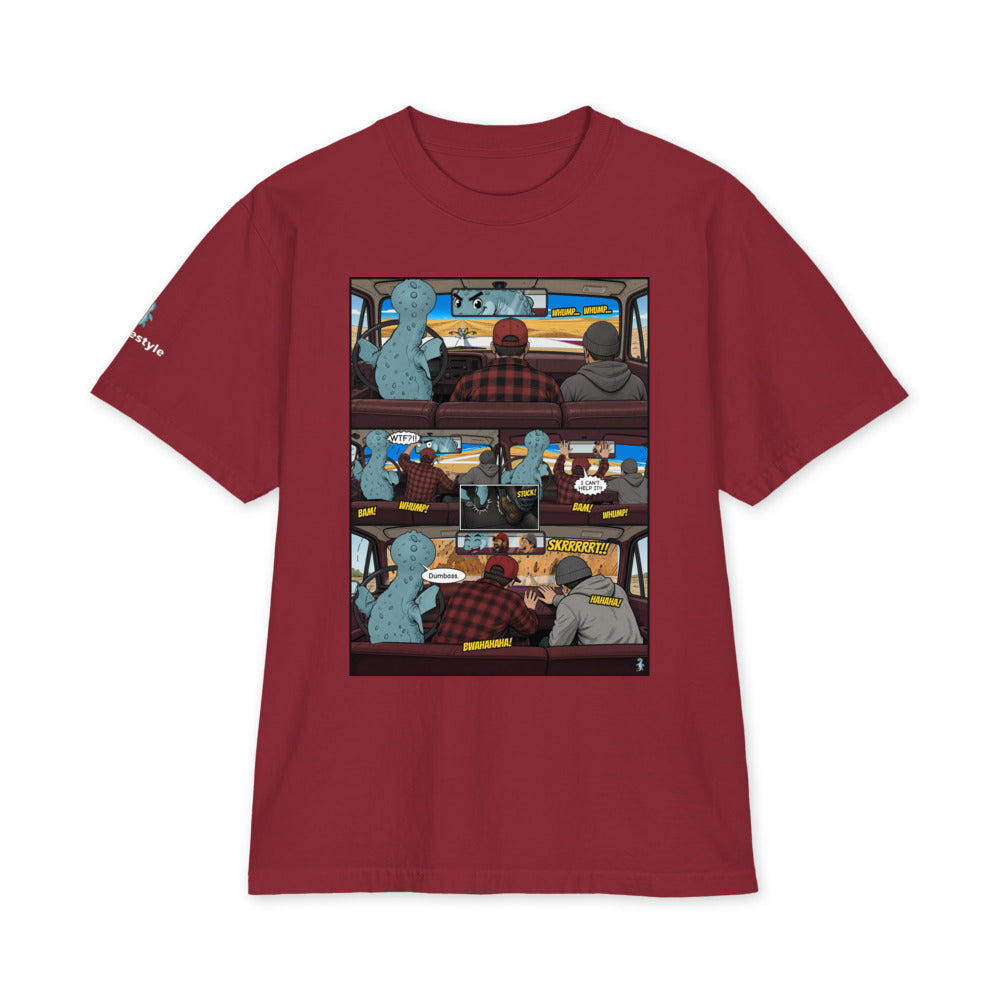 Whoop-di-doos heavyweight tee in burgundy, front