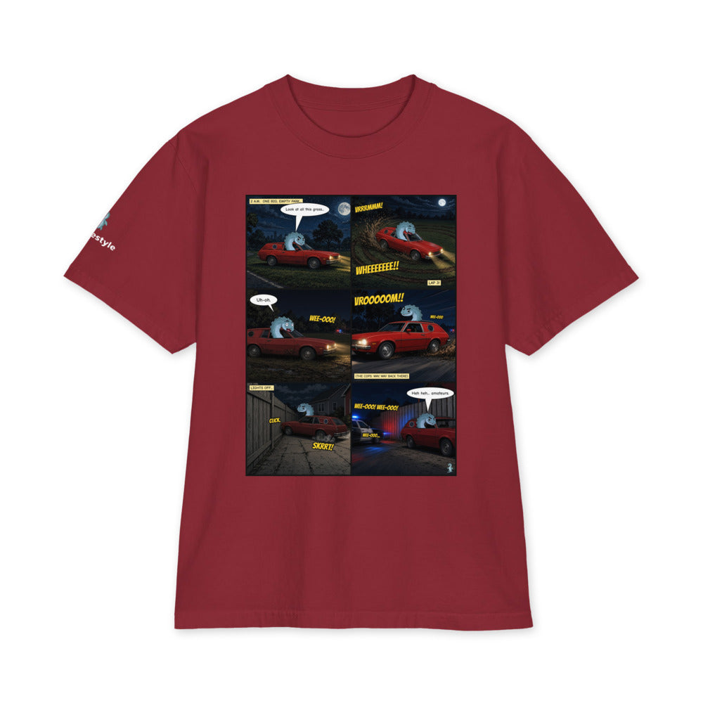 Pinto Cookie Chase heavyweight tee in burgundy, front