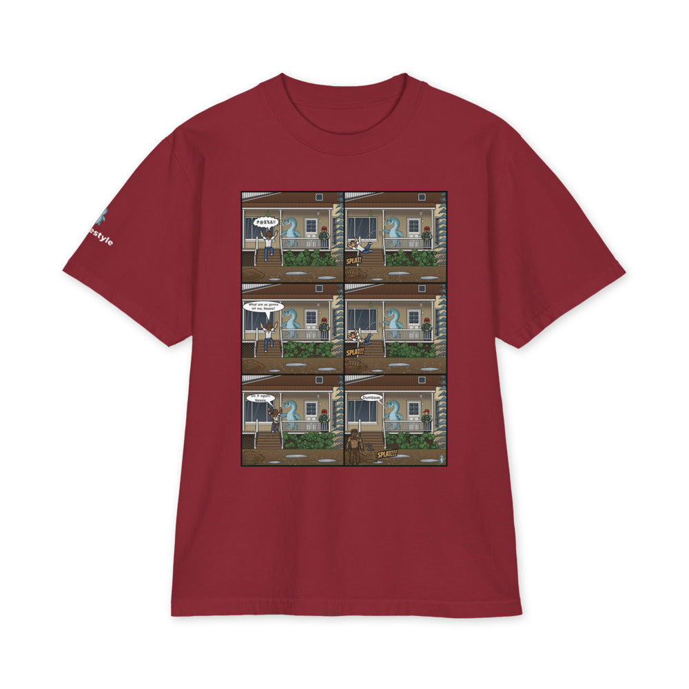 Porch Push heavyweight tee in burgundy, front
