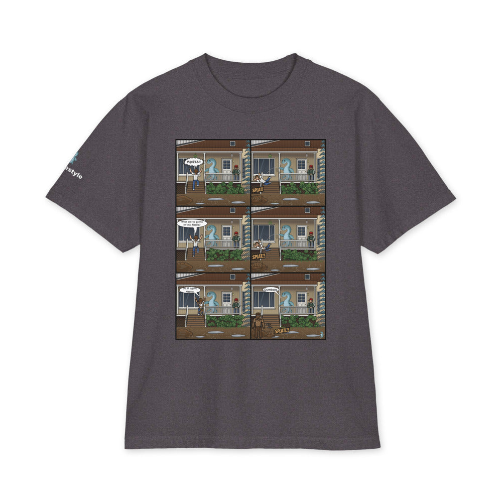 Porch Push heavyweight tee in charcoal grey, front