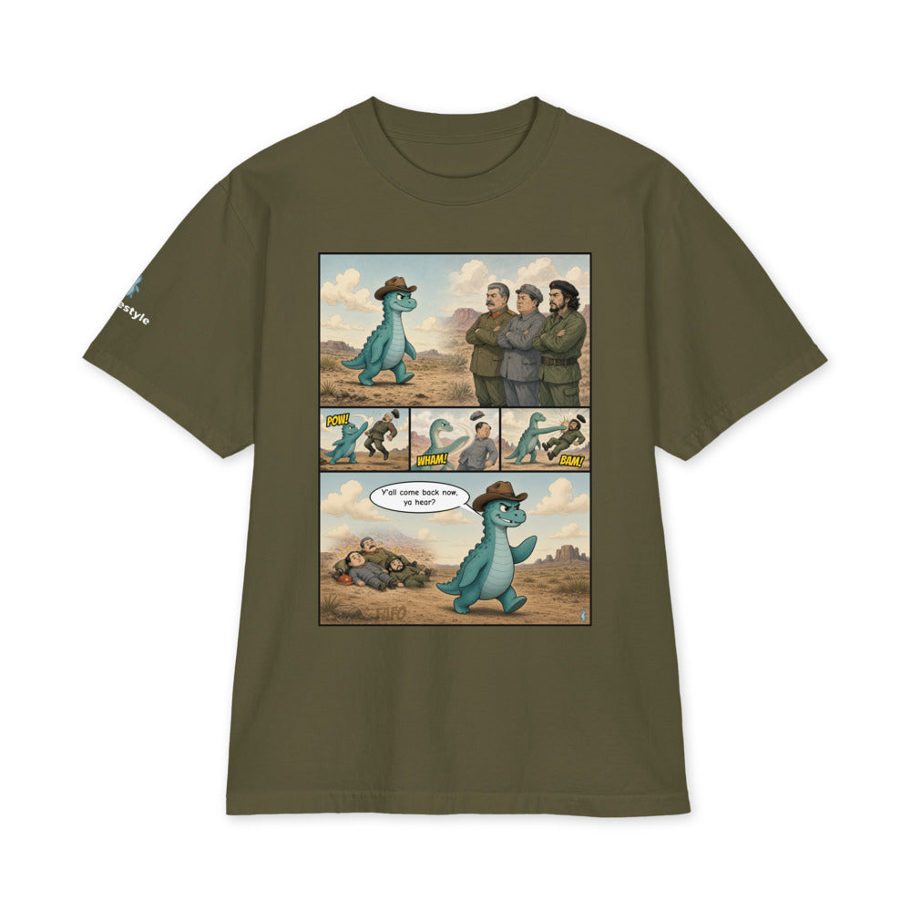 Y'all Come Back Now heavyweight tee in hunter green, front