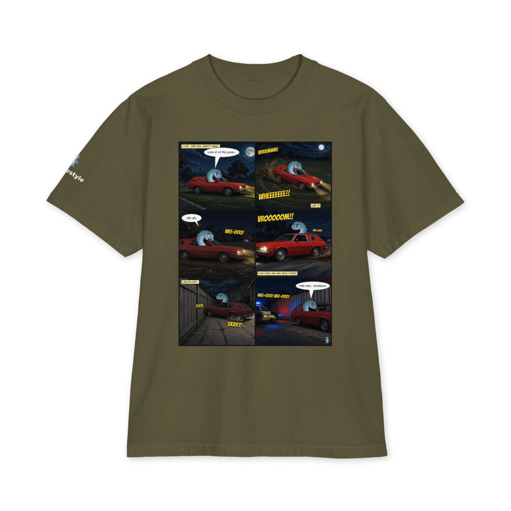 Pinto Cookie Chase heavyweight tee in hunter green, front