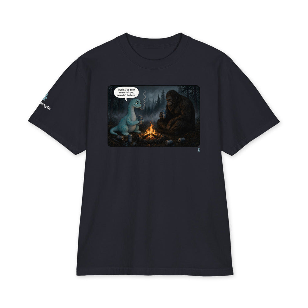 Campfire Stories heavyweight tee in navy, front