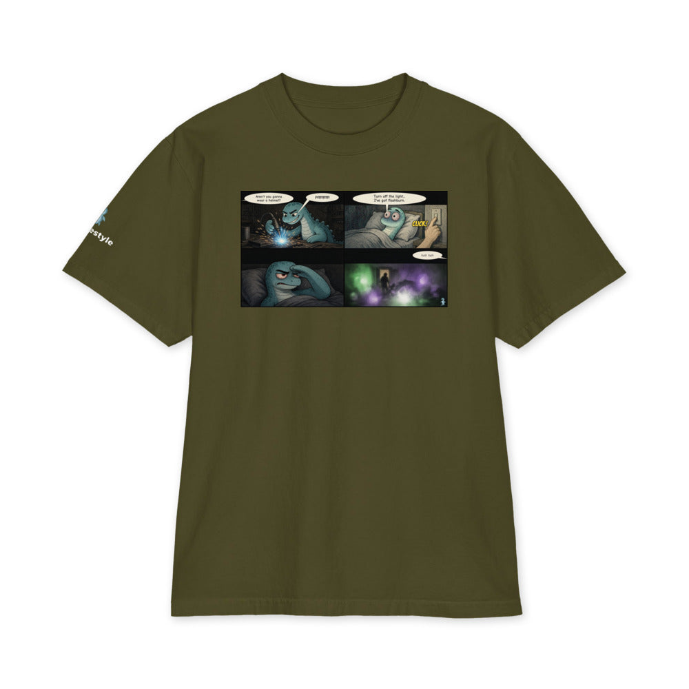 Flashburn heavyweight tee in olive, front
