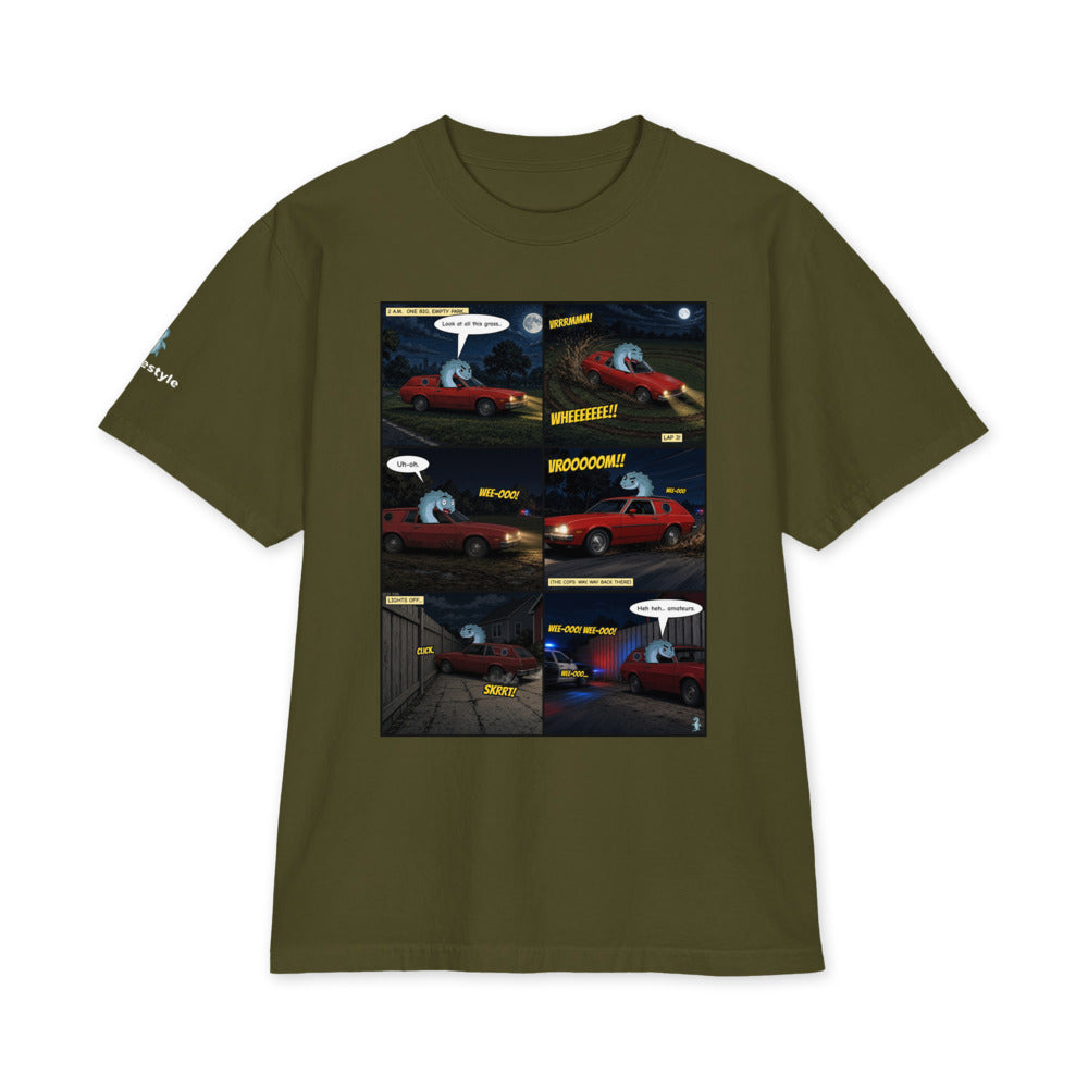 Pinto Cookie Chase heavyweight tee in olive, front