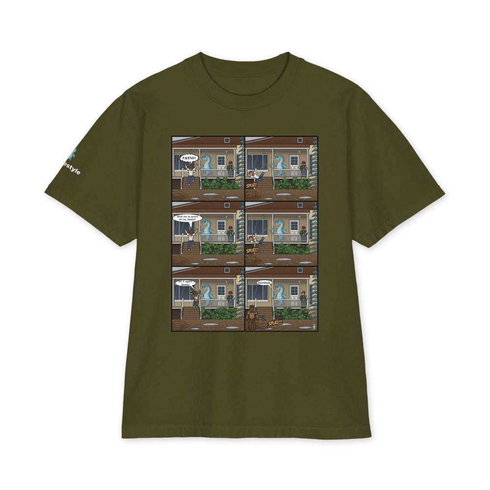Porch Push heavyweight tee in olive, front