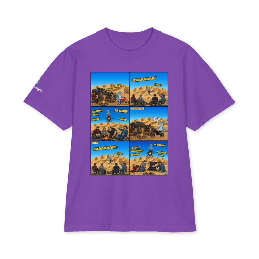 Double Engine Blow heavyweight tee in purple, front