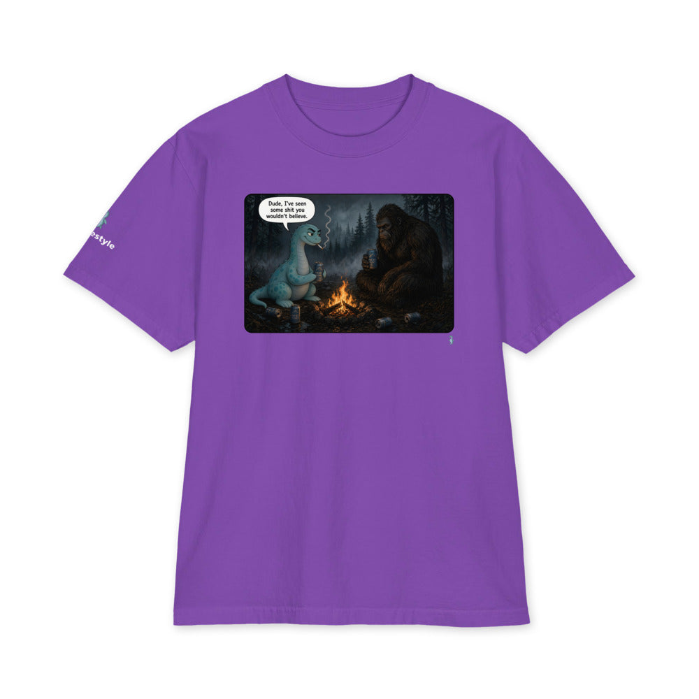 Campfire Stories heavyweight tee in purple, front